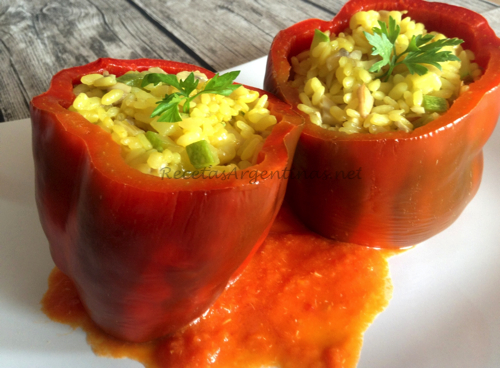 Pimientos Morrones rellenos de verduras