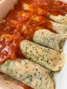 canelones con masa de crepes con brocoli