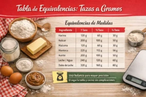 Tabla de equivalencias de medidas de cocina: de tazas a gramos